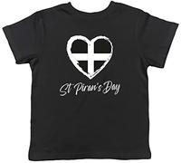 Shopagift St Piran's Day Kids T-Shirt Heart Cornwall Cornish Childrens Tee Gift Black