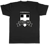 Shopagift St Piran's Day Mens T-Shirt Cornwall Cornish Shield Tee Gift Black