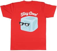 Shopagift Stay Cool Mens T-Shirt Ice Cube with Sunglasses Chilled Tee Gift Red