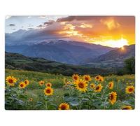 Shopagift Sunset Sunflower Fields Glass Chopping Board Large Kitchen Worktop Saver 39cm x 28cm