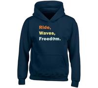 Shopagift Surfer Surfing Kids Hoodie Ride Waves Freedom Surf Hoody Hooded Top Boys Girls Navy Blue