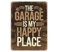 Shopagift The Garage is my Happy Place Metal Poster Wall Tin Sign Man Cave Shed Bar Bedroom Home Kitchen - A5