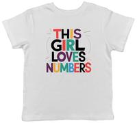 Shopagift This Girl Loves Numbers Kids T-Shirt Number Day Maths Childrens Tee Boys Girls White