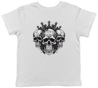Shopagift Triple Skull Head Kids T-Shirt Gothic Skeleton Face Childrens Tee Gift White