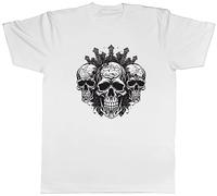 Shopagift Triple Skull Head Mens T-Shirt Gothic Skeleton Face Tee Gift White