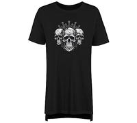 Shopagift Triple Skull Head Women's Nightie Gothic Skeleton Face Night Shirt Black