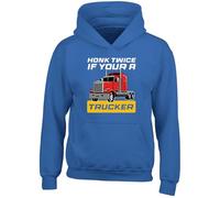 Shopagift Truck Trucking Kids Hoodie Honk Twice if your a Trucker Hoody Hooded Top Boys Girls Blue
