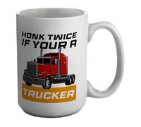 Shopagift Truck Trucking Mug Honk Twice if Your a Trucker White 15oz Large Ceramic Cup
