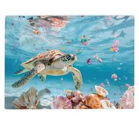 Shopagift Turtle Flowers & Sea Shells Glass Chopping Board Large Kitchen Worktop Saver 39cm x 28cm