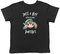 Shopagift Turtle Kids T-Shirt Boys who Loves Turtles Childrens Tee Gift Black