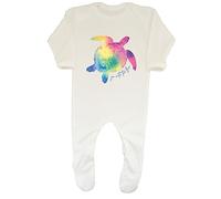 Shopagift Turtle Rainbow Baby Grow Romper Suit Go with The Flow Watercolour Boys Girls Gift