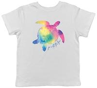 Shopagift Turtle Rainbow Kids T-Shirt Go with The Flow Watercolour Childrens Tee Gift