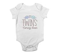 Shopagift Twins Coming Soon Blue & Green Baby Grow Vest Elephants Announcement Bodysuit Gift