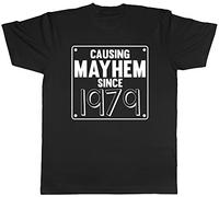 Shopagift Unisex - Causing Mayhem Since 1979 Birthday T-Shirt Black