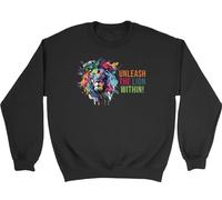 Shopagift Unleashe the Lion Kids Sweatshirt Roarsome Jungle Fierce Lion Jumper Boys Girls Black