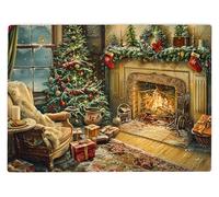 Shopagift Vintage Christmas Fireplace Glass Chopping Board Large Kitchen Worktop Saver 39cm x 28cm