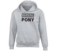 Shopagift Warning May Start Talking about Pony Animal Childrens Kids Hooded Top Hoodie Gift Grey