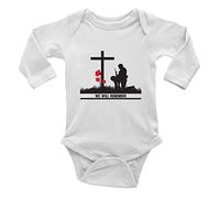 Shopagift We Will Remember- Soldier Long Sleeve Baby Vest Bodysuit White