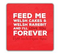 Shopagift Welsh Valentines 2 Pack Coasters Feed me Welsh Cakes & Welsh Rarebit - 9cm x 9cm