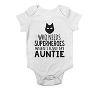 Shopagift Who Needs Superheroes When I Have My Auntie Funny Baby Vest Bodysuit, Arrival Hero Gift for Nephew Niece from Aunt Aunty White