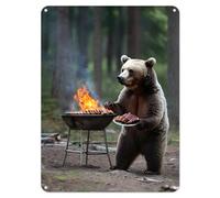 Shopagift Wild Bear Cooking on BBQ Metal Poster Wall Tin Sign Man Cave Shed Bar Bedroom Home Kitchen - A5