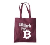 Shopagift Will Work For Bitcoin Funny Crypto Tote Shopping Beach Bag 10 Litres Capacity - 42cm x 38cm