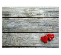 Shopagift Wood Affect Double Heart Glass Chopping Board Large Kitchen Worktop Saver 39cm x 28cm