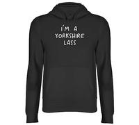 Shopagift Yorkshire Day Hoodie Unisex I'm a Yorkshire Lass Hoody Gift Hooded Top Black