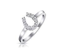 Shopaholica Good Luck Equestrian U Horseshoe in 925 Sterling Silver Ring with Cubic Zirconia Band (M)