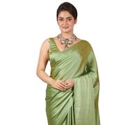 SHOPAZ Women's Moss Green Satin Silk 1 Minute Pre Pleated Heavy Saree with Hand Work Tassels, Free Size