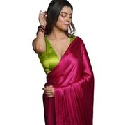 SHOPAZ Women's Ready to Wear Satin Silk 1 Minute Pre Pleated Heavy Saree with Hand Work Tassels Pink Free Size One Size