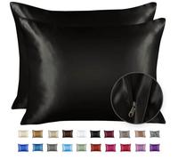 ShopBedding Luxury Satin Pillowcase Set of 2 - Standard Satin Pillowcase with Zip Black - Blissford