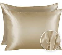 ShopBedding Satin Pillowcase for the Hair, King Satin Pillowcase with Zip in Baby Blue (Pack of 1) or Blissford Standard (Pack of 2) in Champagne