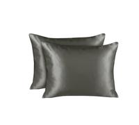 ShopBedding Satin Pillowcase with Zipper, for Hair and Skin Care, Feels Soft and Cool Like a Silk Pillowcase, Satin Pillow Cases 2 Pack, Slik Pillow Cover, Dark Grey - Queen Size - Blissford