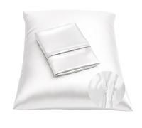 SHOPBEDDING Shop Bedding Luxury Satin Pillowcase for Hair Standard Satin Pillowcase with Zipper, White (Pillowcase Set of 2) Blissford