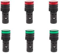 Shopcorp 20mA 22mm x 2.5" Energy Saving, Industrial LED Indicator Lights - 3 Green and 3 Red Bulbs for Industrial Equipment and Mount Panels in Operating Rooms and Distribution Boxes 24V AC/DC