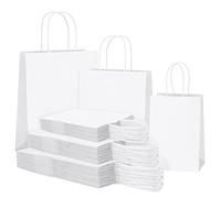 SHOPDAY 45Pcs White Paper Bags with Handles, Assorted Sizes Gift Bags Bulk Kraft Paper Bags 5x3x8 & 8x4x10.5 & 10x5x13 15Pcs Each Bags for Handwork, Shopping Bags for Small Business, Goody Bag Party