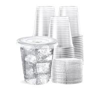 SHOPDAY Disposable Plastic Cups with Lids 8oz Clear Plastic Cups 100 Pack, Cold Drink Containers Party Cups for Beverage Coffee Soda Juice Smoothie