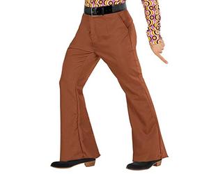 shoperama 70s Retro Men's Trousers with and without Pattern, Disco Costume, Seventies Battle, Size: S/M, Colour: Brown