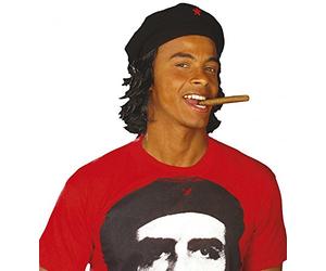 shoperama Black Che Guevara Hat with Hair Revolutionary Hat Wig Cap Beret