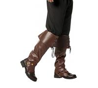 shoperama Men's Leather Look Boot Covers for Pirates Steampunk Warriors Boot Cover, Colour: Brown