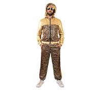 shoperama Unisex Tracksuit Leopard Print Metallic Gold 80s Costume Rapper Trash Assi Bad Taste Retro, Beige/Brown/Gold, M