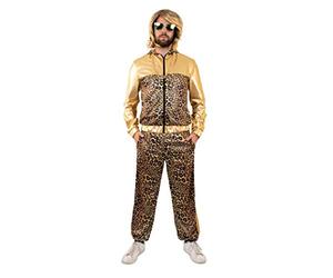 shoperama Unisex Tracksuit Leopard Print Metallic Gold 80s Costume Rapper Trash Assi Bad Taste Retro, Beige/Brown/Gold, M