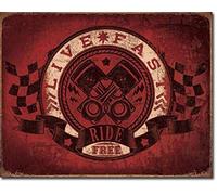 ShopForAllYou Vintage Decor Signs Live Fast Ride Free Piston TIN Sign Poster VTG bar Garage Motorcycle Racing 2052