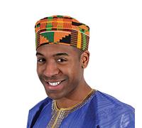 ShopHaven African Kente Kufi Hat, Kofi Hat, Ankara Cap, African Men Hat, Black History Month Men Accessory, Ghana Hat, Orange, One size