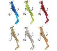 Shophubio Bird Lure Bait Collection - 6pcs 8cm 10g T-Tail Soft Bait with Rolled Tail Action, Night Glow & High-Reflective Sequins, Berry Red PVC Fake Fishing(T tail B)