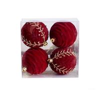 Shophubio Festive Dark Red 8cm Flocked Christmas Tree Decor Ball Hand-Painted Plastic Ornament for Home & Garden Holiday Décor(A)