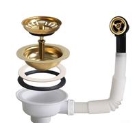 Shophubio Kitchen Drain Strainer 114mm, Gold Plated Sink Waste Basket with Overflow, Stainless Steel Sink Downcomer for 86-95mm Sink Opening, G1-1/2" Thread