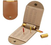 Shophubio Two-Track Leather Cribbage Board Game Set - Portable Folding Travel Cribbage Board with 4 Pegs, Compact 10.3 x 3.1 in Unfolded, For Ideal for Camping &