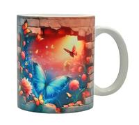 Shopi Zone Butterfly and Flower Ceramic Mug - Magical Nature, Colourful Art and Spring Fantasy